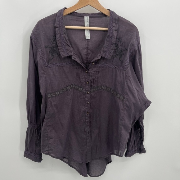 FP Romantics XS Free People Purple Lace Button Down Shirt - Picture 1 of 12